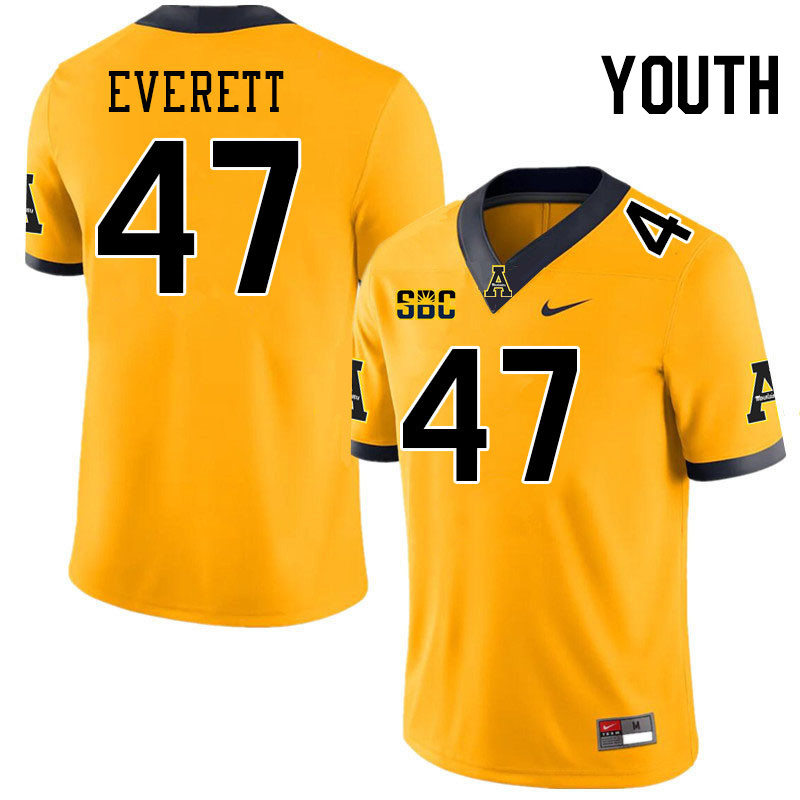 Youth #47 Carter Everett Appalachian State Mountaineers College Football Jerseys Stitched-Gold